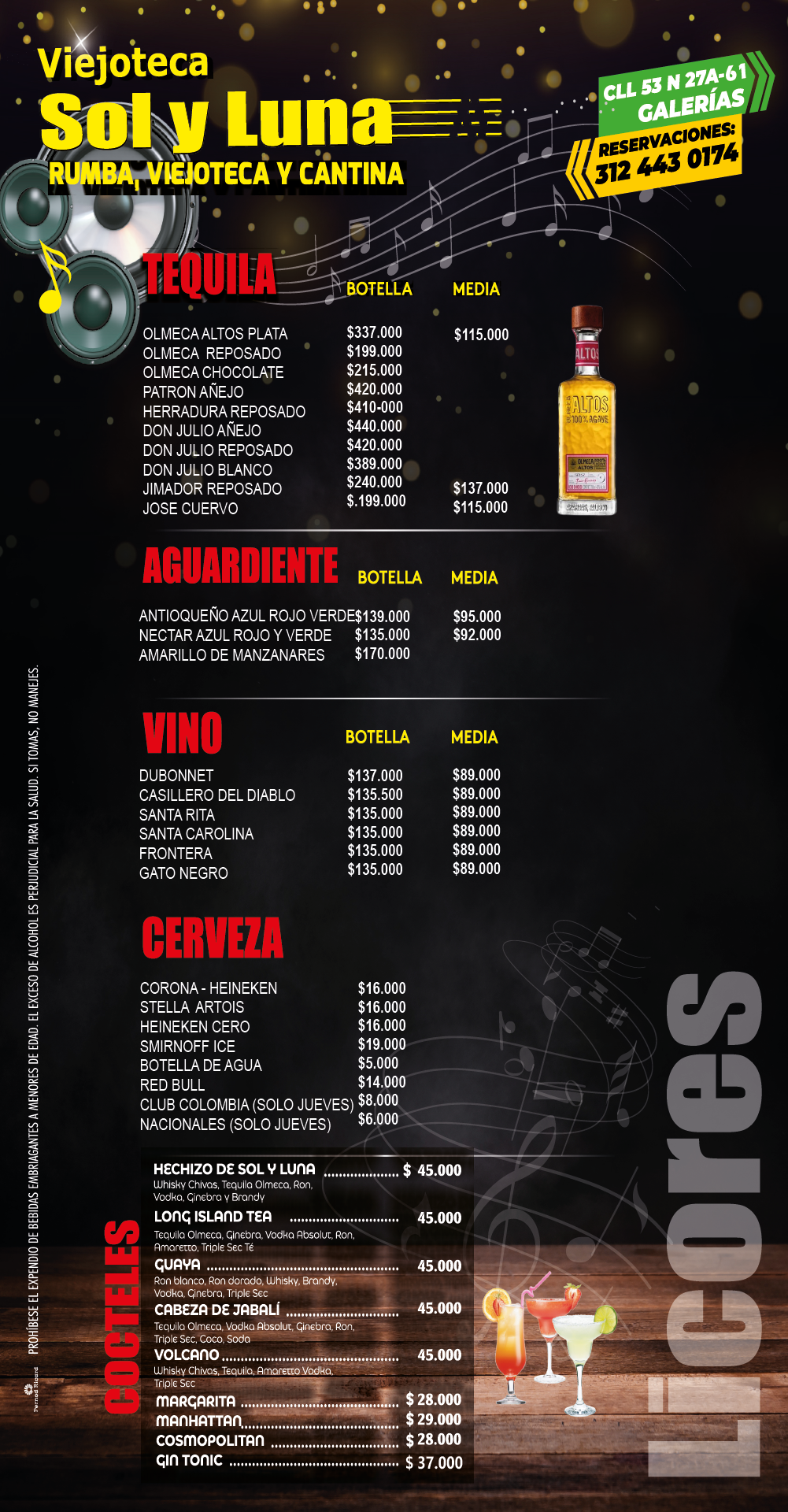 menu 2 precios sol y luna viejoteca en galerias un sitio que no pone regaeton ni musica electronica no hay musica de genero nuevo, viejoteca musica para todas las edades